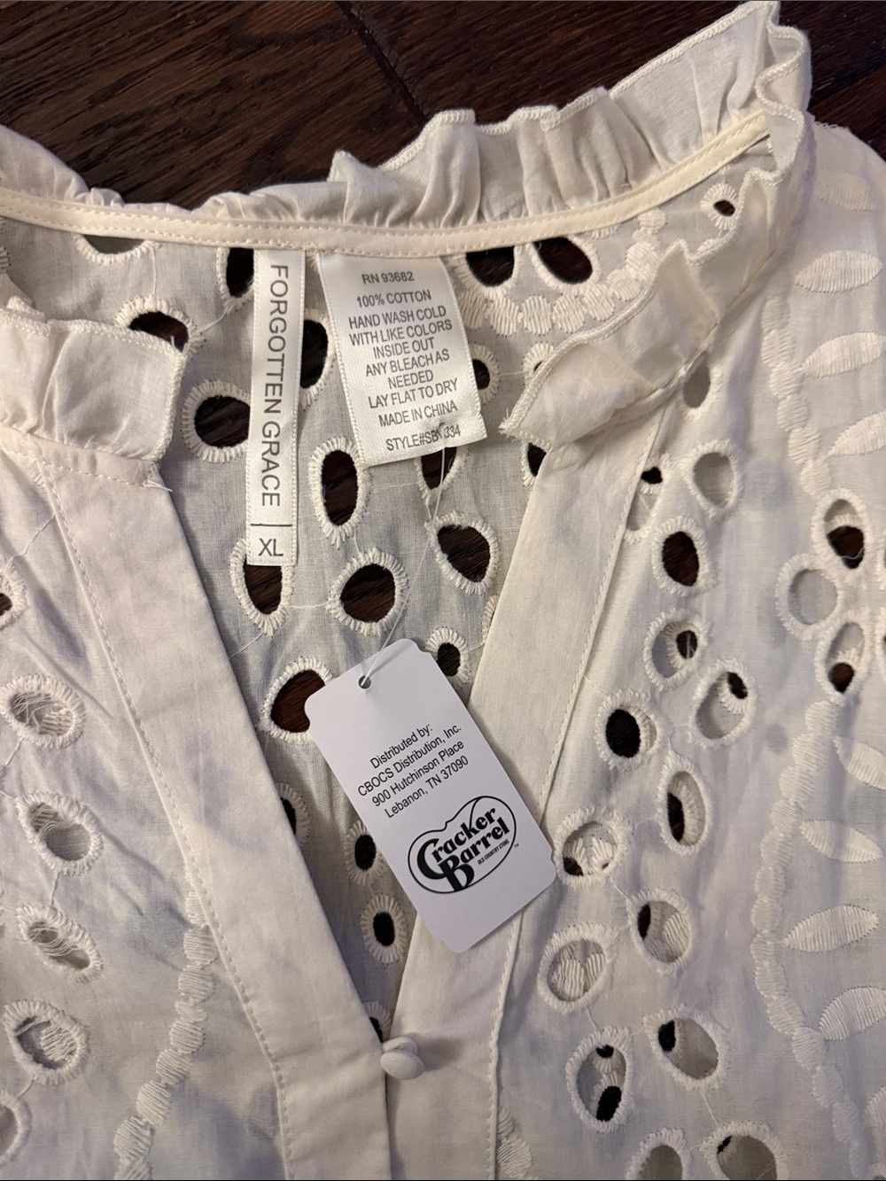 Women's Cream Eyelet Button-Front Blouse - Picture 2 of 2